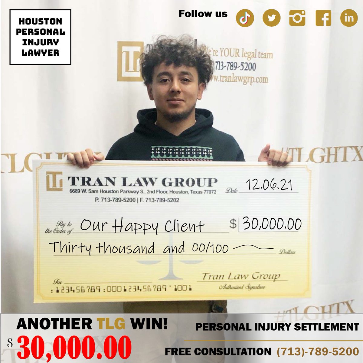 tranlawgrp's tweet image. 🎉Congratulations!#clientcheck #clientsettlement 
Our happy client gets a check today.
We focused on clients! Known for results!
Free consultation 📞(713) 789-5200
#weareyourlegalteam #weareheretohelpyou #tranlawgroup #tlg #personalinjury #personalinjurylawyer