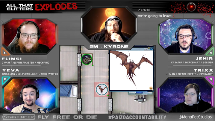ManaPot_Studios's tweet photo. While delivering cargo under strange and suspicious conditions in the Veskarium, the interior of the Fool's Gold is invaded by flying space vermin and Jehir is attacked!

Our #Starfinder #FlyFreeOrDie #TTRPG streams on #Twitch, 19:30 GMT Mondays at https://t.co/eWBIT1r5oy ~ https://t.co/ZYca5IQkHF