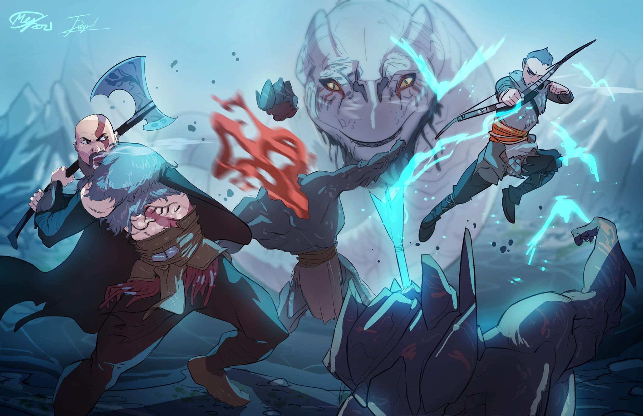 Kratos Atreus Fan Art God Of War Ragnarok Sam Green Illustrator