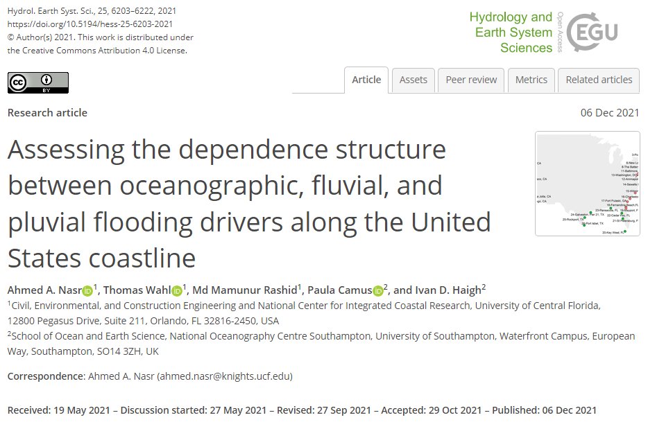 Excited to share my first #PhD publication in @EGU_HESS  with @TWahl1981, @mmrashid_cee, Paula Camus, @ivanhaigh on compound flooding in the #US from various drivers. ⬇️
doi.org/10.5194/hess-2…
#EGUhighlights
@Compound_Event @UCFCoastal @UCFCECS @UCFGradStudies @NSF @NERCscience