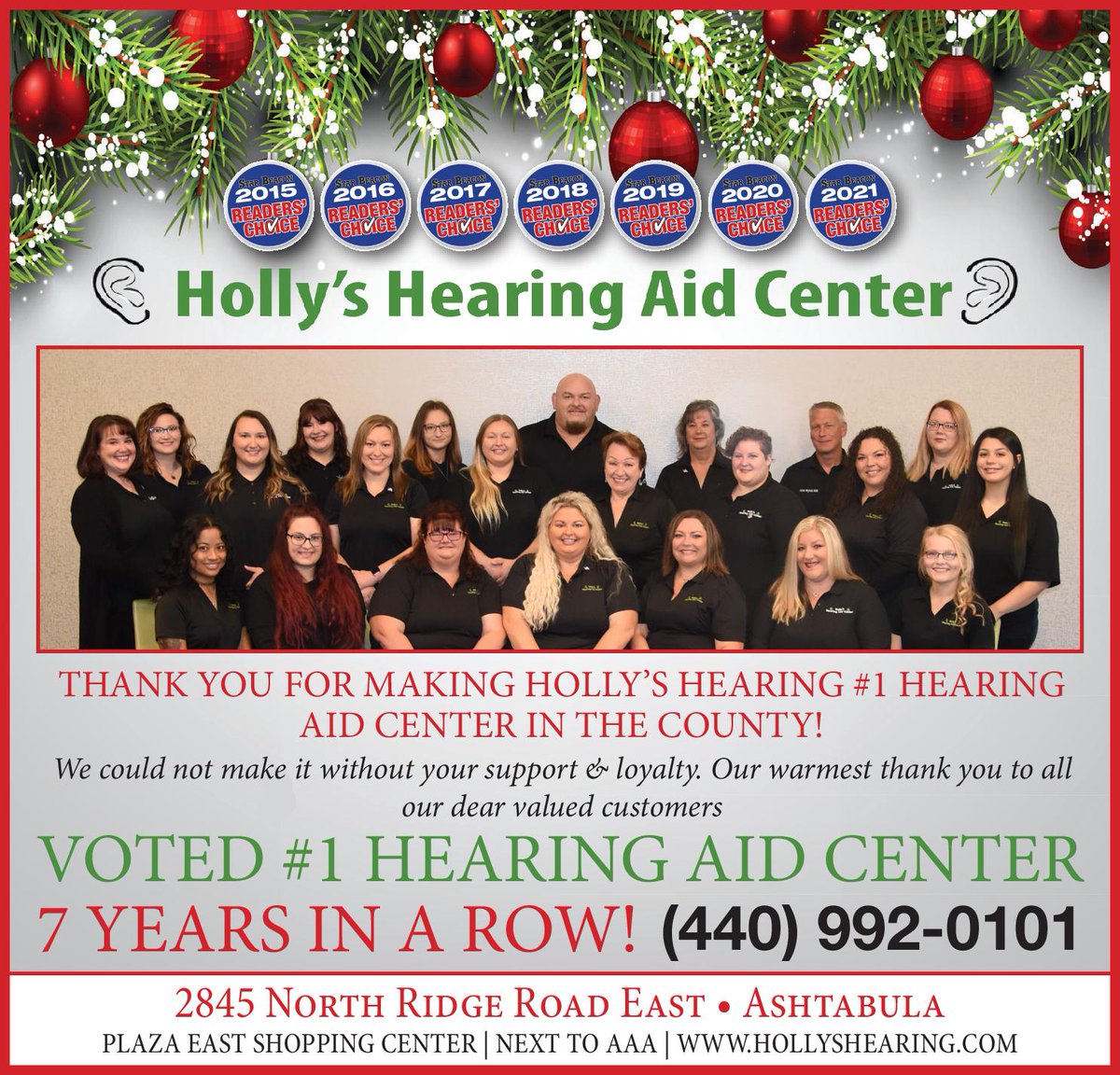 HollysHearing's tweet photo. Congratulations to our Ashtabula location for winning Star Beacon's Reader Choice Award 7 years in a row. #hollyshearing #hollyshearingaidcenter #readerchoice #starbeacon #helpingthecommunity https://t.co/JKWfiqpxh0