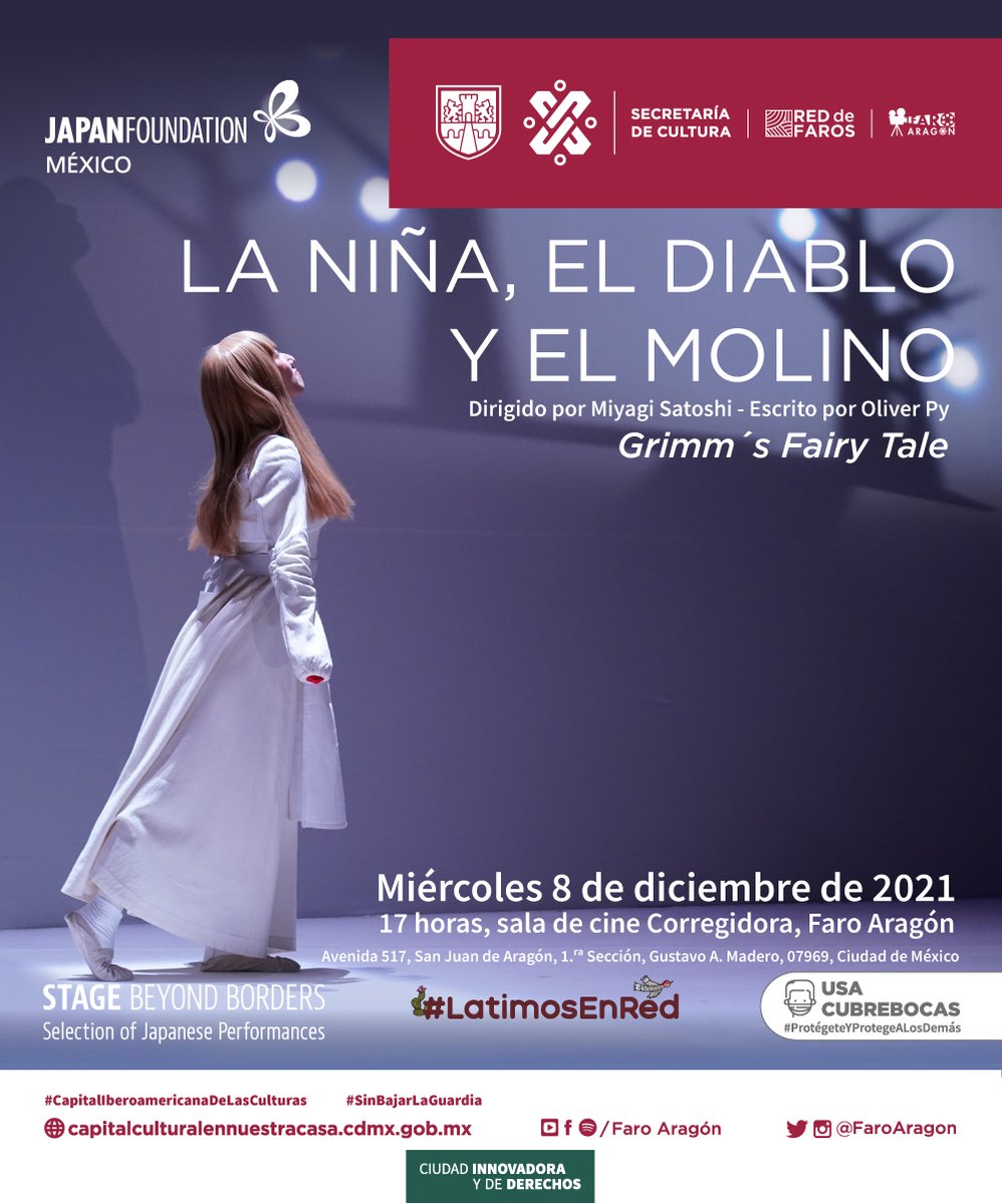 JapanEmb_Mexico's tweet photo. ¡Vamos a ver y a conversar sobre Teatro japonés en el @FaroAragon Cultura Comunitaria Ciudad de México
#FJMEX te invita a ver la obra de los hermanos Grimm, dirigidas por MIYAGI Satoshi bajo el guión del dramaturgo francés Oliver Py. “La niña, el Diablo y el Molino” https://t.co/wBSXCkSmrV