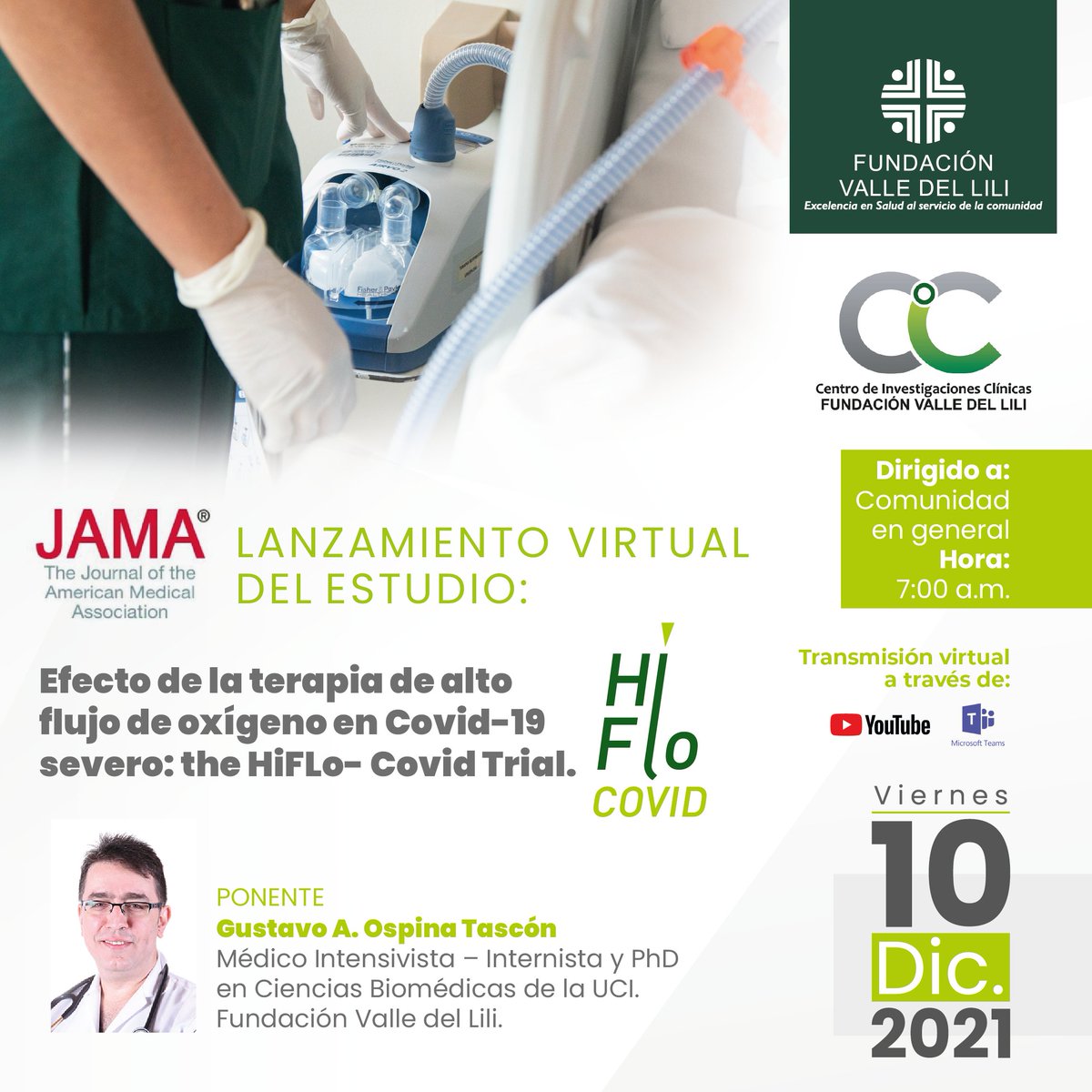 FVLCali's tweet photo. ¡Avanzamos en los tratamientos frente al Covid-19! 

Lanzamiento virtual del estudio: Efecto de la terapia de alto flujo de oxígeno en Covid-19 severo: the HiFlo Covid Trial. 

#Covid-19 #HiFlo #InvestigaciónClínica #EstudioClínico #Investigaciones #HospitalUniversitario https://t.co/qgQ3x7SFMW