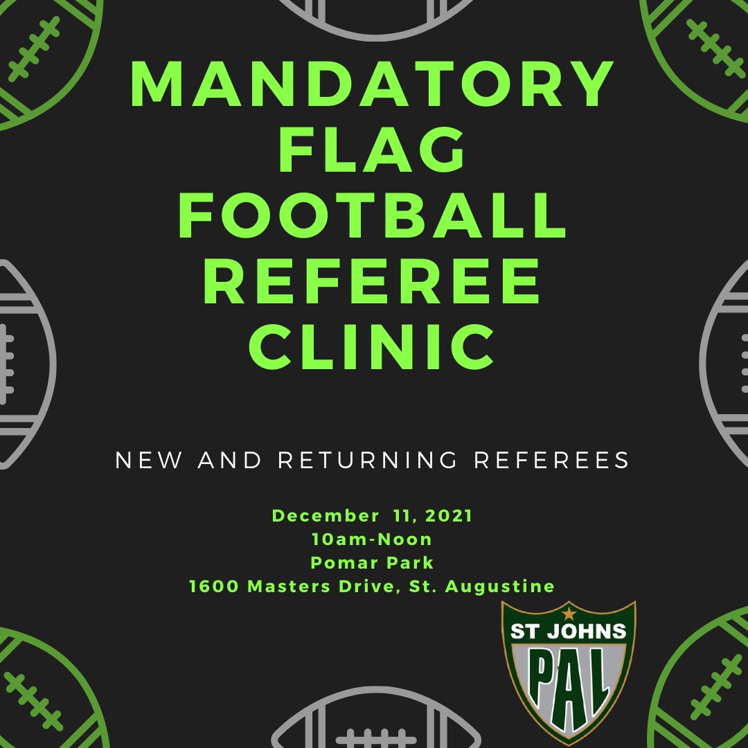 stjohnspal's tweet photo. This Saturday, December 11, 2021 from 10am-noon, we will be hosting a mandatory #flagfootball referee clinic.  This is for all new and returning referees.  See you there!
.
.
.
#morethanagame #palflagfootball #palnation #flagfootball #stjohnspal https://t.co/9QJSot8ed2