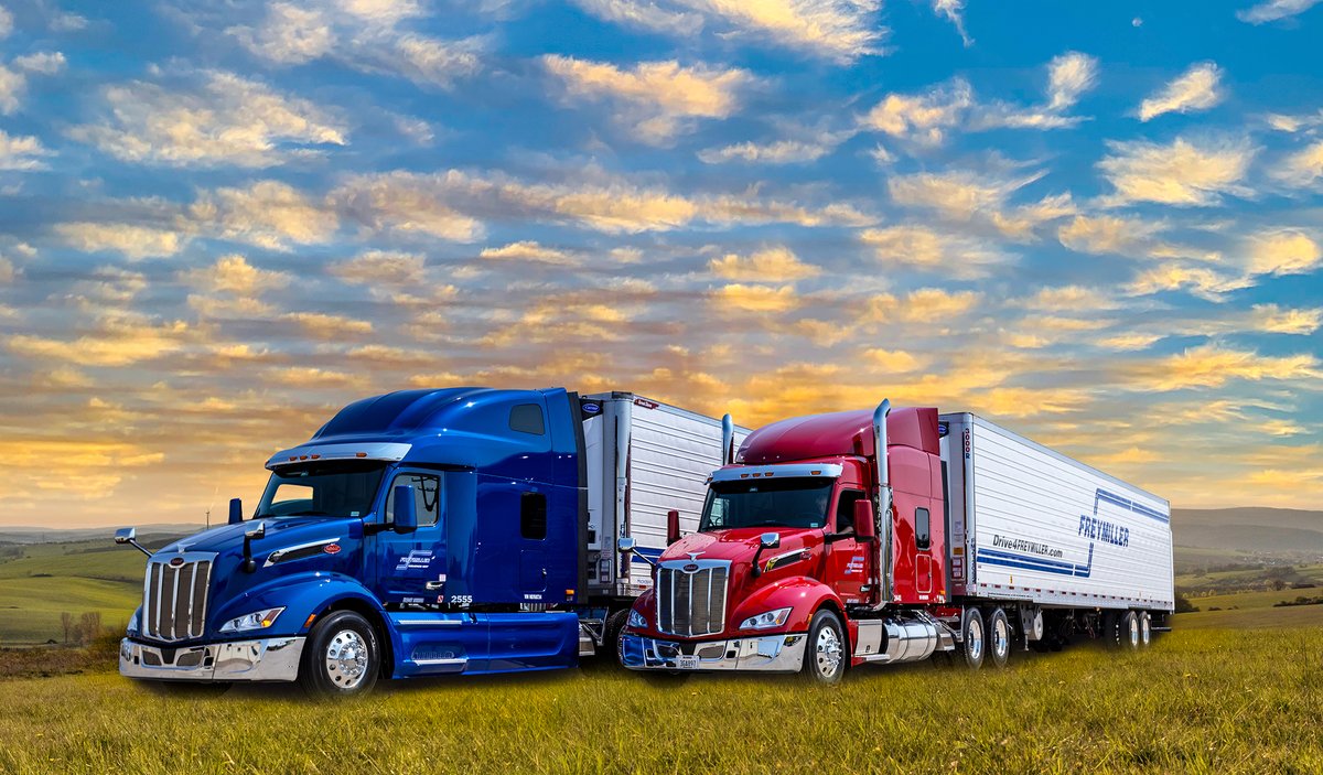 PeterbiltMotors's tweet photo. Take a look at these bold New Model 579s, now working hard every day for @Freymiller_Inc, a leader in the transportation industry. Drivers love the new styling. Thank you to our friends at Freymiller for the beautiful photo! #NewModel579 #PeterbiltPride https://t.co/VJ5FVMQG40