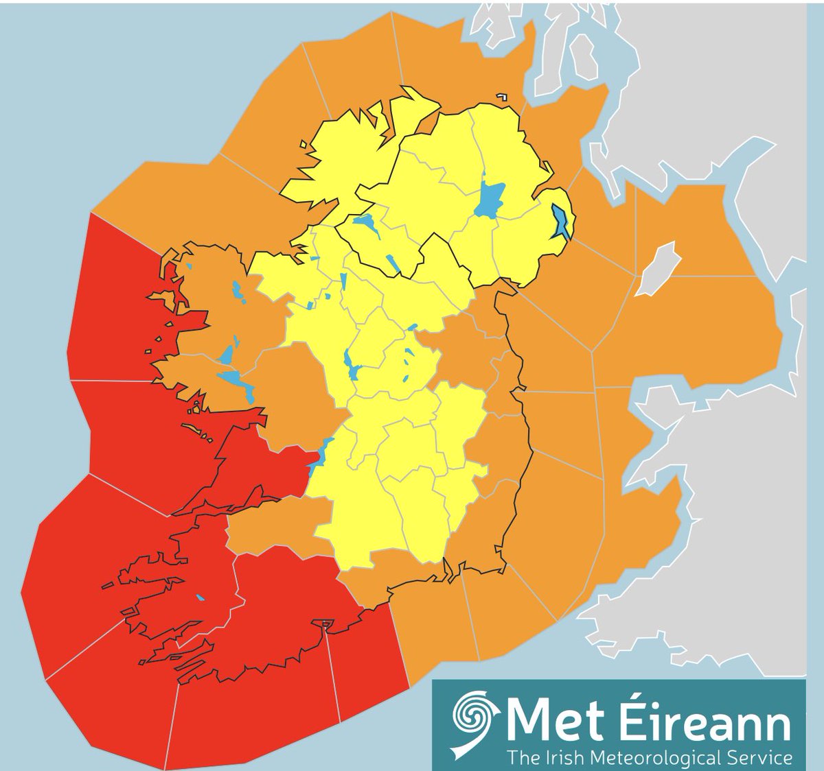 CarlowWeather's tweet photo. Update: Status Red - Storm warning from Dungarvan to Valentia to Erris Head
Southwesterly winds, veering west to northwest will increase to Violent Storm Force 11 on Irish coastal waters from Dungarvan to Valentia to Erris Head.
Valid: 04:00 Tuesday 07/12/2021 to 00:00 Wednesday https://t.co/G0nbGH44SM