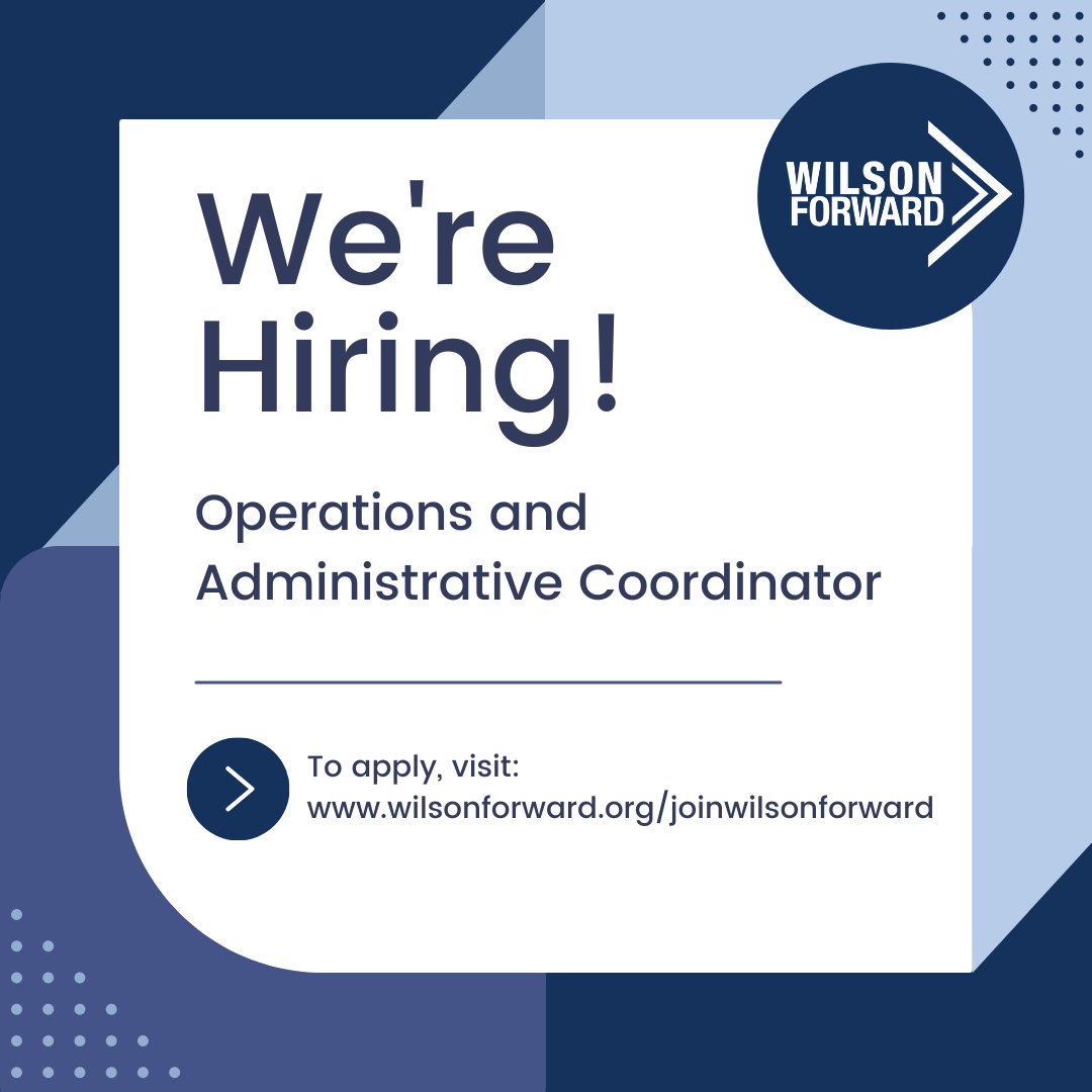 WilsonForward's tweet photo. Wilson Forward is recruiting a versatile professional to join our team. Click the link below to learn more about this part time Operations and Administrative Coordinator position!

All interested candidates can use this link for more information: https://t.co/r0VXoXHBiY https://t.co/bKySh9wjgt