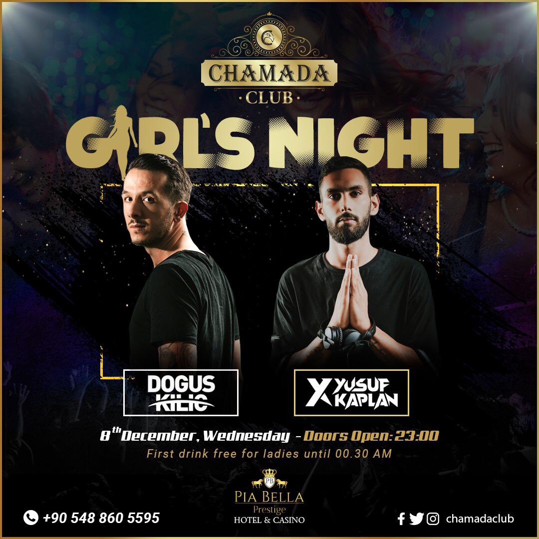 Girls Night 
8th December, Wednesday. 
First drink free for ladies until 00:30 AM.