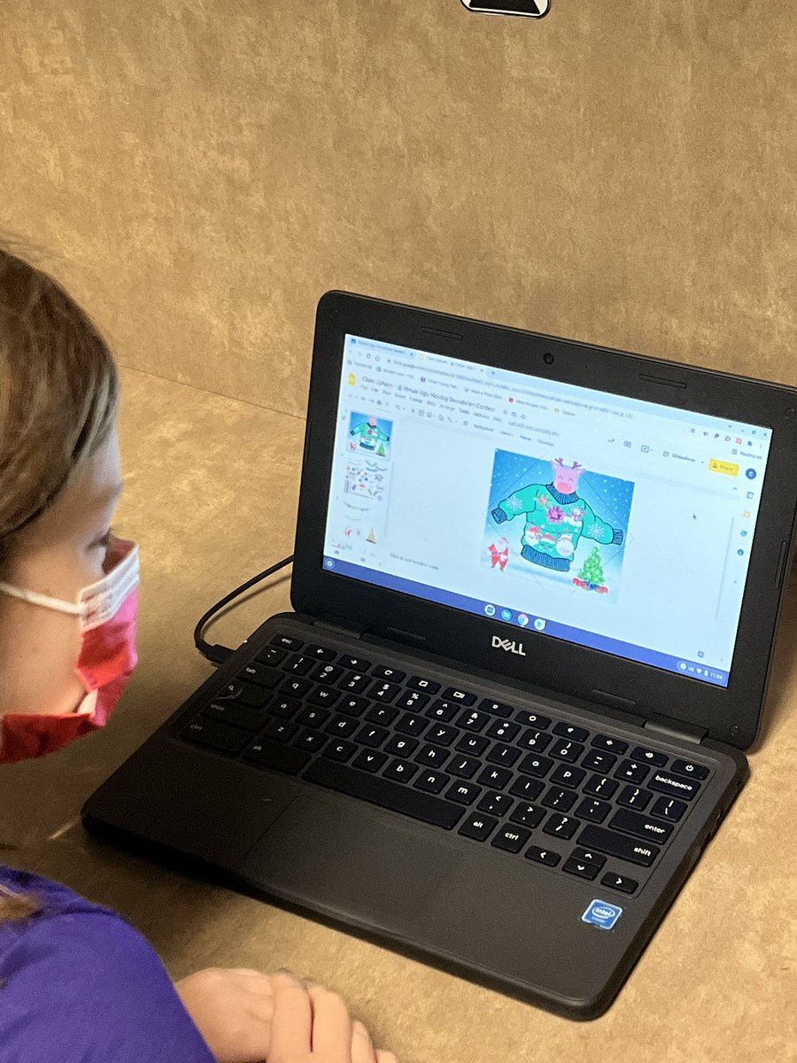 Learning how to use the tools on Google Slides to design a sweater for our Virtual Ugly Christmas Sweater competition with <a href="/mrstrimble_fce/">Carol Ann Trimble</a>  #MakeDecemberMagic #HumbleCampusIT