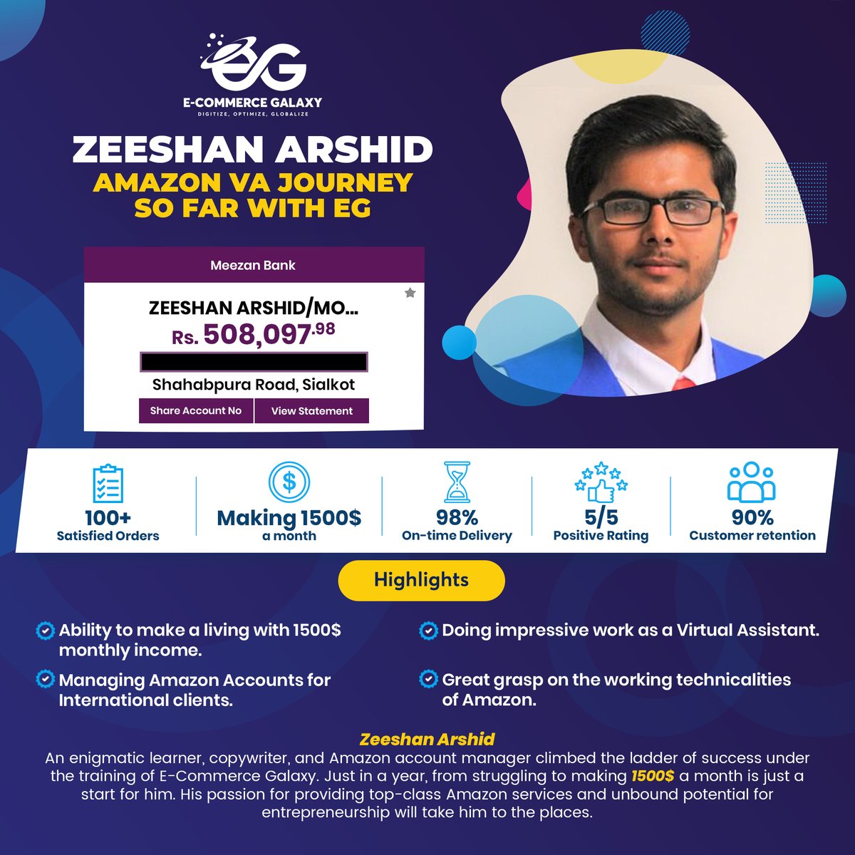 ECommerceGalaxy's tweet photo. Zeeshan Arshid is among those students of E-Commerce Galaxy who achieved brilliant success within a short span of a year and earning 6 Figures at the moment.
Read full Story
https://t.co/RCrTVsdTJM
#amazon #amazonfba #amazonpakistan #earningonline #freelancing #earnwithamazon https://t.co/X4D0onKvMP