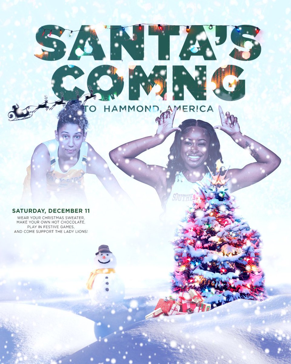 SANTA IS COMING TO HAMMOND AMERICA! 🎅🎁🎄

Wear your UGLIEST Christmas sweater, come enjoy our free hot chocolate bar, listen to festive music, take a break from studying for finals, and watch the @lionupwbb in their final home game of the semester!