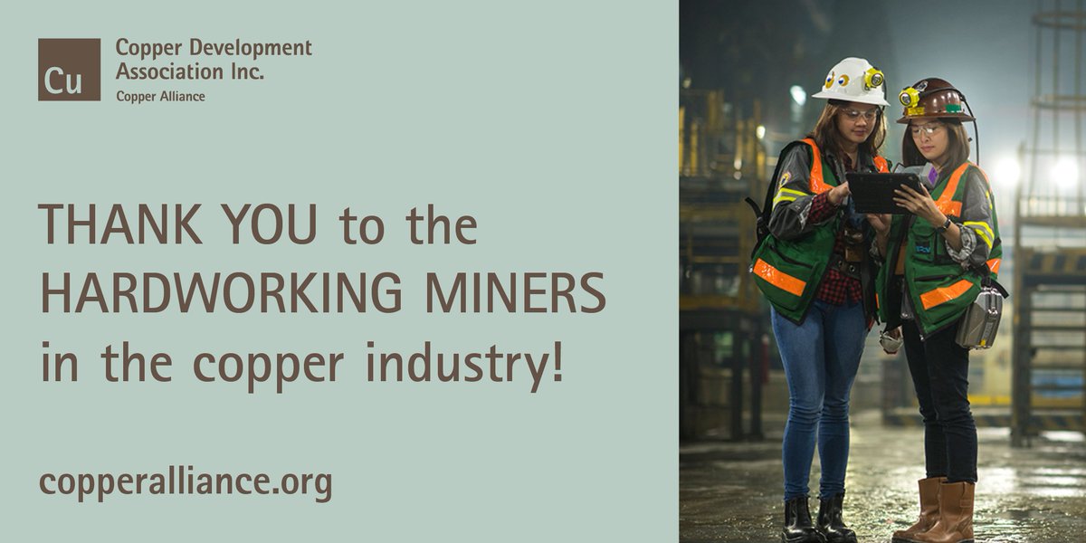 thinkcopperUS's tweet photo. Happy Miners’ Day!
 
Thank you to the hardworking women and men for your dedication and invaluable contributions to the copper industry!
 
👷🏽‍♀️👷🏾‍♂️👷‍♀️👷🏼#GoCopper https://t.co/3JTmeqlaEb