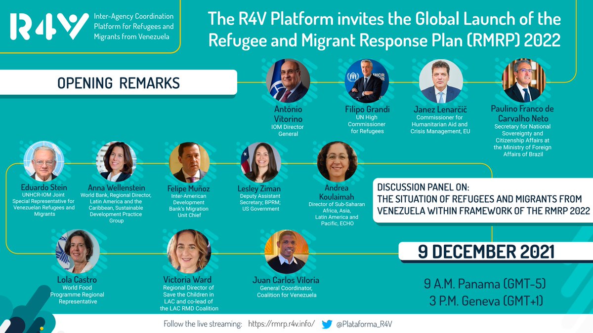 Plataforma_R4V's tweet photo. The 2022 Response Plan for Refugees and Migrants from Venezuela 🇻🇪 of the #PlatformR4V will be launched on December 9th. 

📢 Watch the live streaming on our YouTube channel 👉 https://t.co/uAoEZWR1KI

#Together4Venezuelans https://t.co/kqhXRxh5z3
