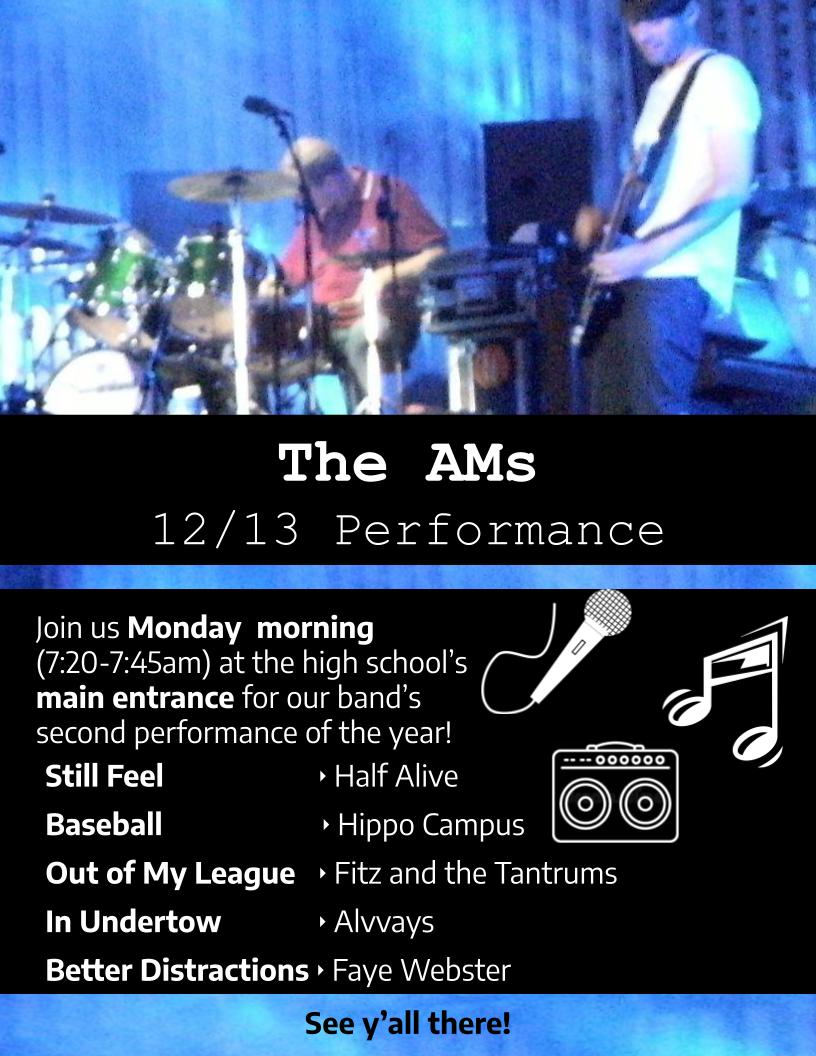 MHSLiveMusic's tweet photo. Come see the AMs play at the main entrance of the High School on Monday, 12/13 at 7:20 AM! See you there! https://t.co/MM9NWrC9y8