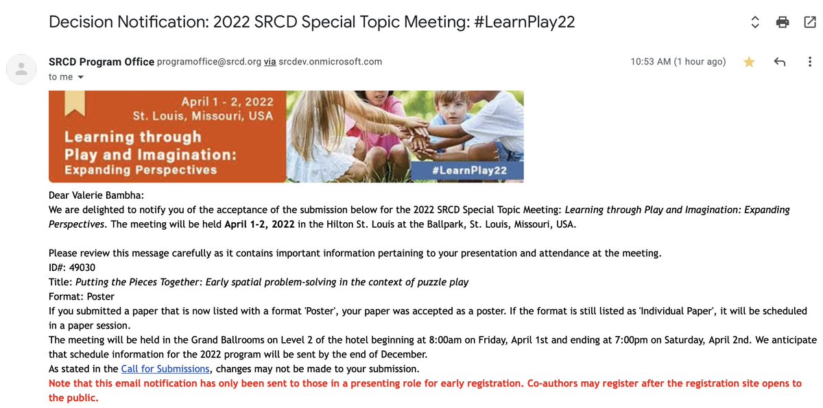 ValerieBambha's tweet image. Excited for what will ~hopefully~ be my first in-person conference! #LearnPlay22 #SRCD #Psychology #ChildDevelopment #AcademicTwitter