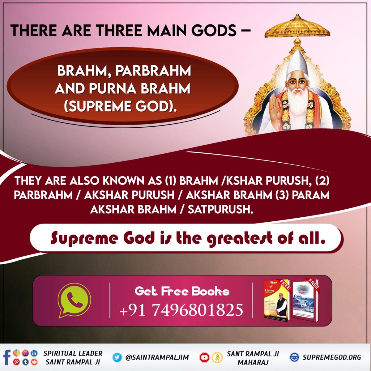 DhruwSo's tweet photo. There are three main Gods – Brahm, ParBrahm and Purna Brahm (Supreme God). They are also known as (1) Brahm /Kshar Purush, (2) ParBrahm /Akshar Purush/Akshar Brahm (3) Param Akshar Brahm /SatPurush.
 Supreme God is the greatest of all. https://t.co/AkDMy7hj1o