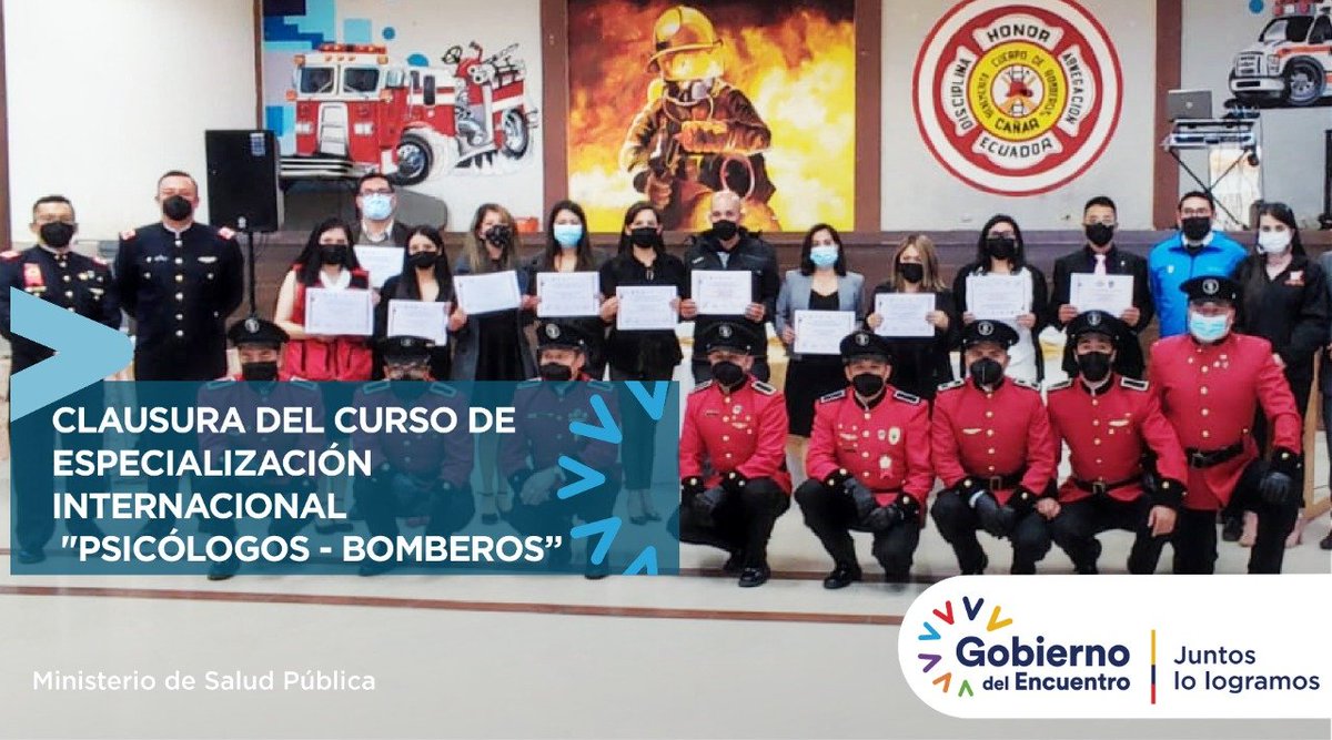 #Cañar | Con la clausura del curso de especialización internacional "Primer respondiente psicólogo, psicólogo socorrista y psicólogo bombero", estamos #ReActivandoLaSalud. A nivel nacional se certificaron a 75 profesionales.  El curso se organizó con el apoyo de <a href="/Bomberoscanar/">Bomberos Cañar</a>