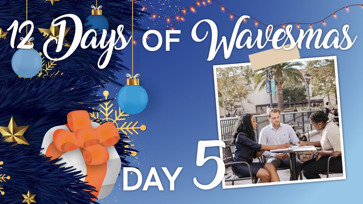 GraziadioSchool's tweet photo. On the fifth day of Wavesmas, Graziadio gave to me, 5 golden referrals! Refer a "golden" student to Graziadio and give them the gift of $2,500 off their first term if admitted. 

To learn more: https://t.co/x1CAJuDrOs

#12DaysofWavesmas #fifthday #giving #scholarship #referral https://t.co/79EBD9JYog