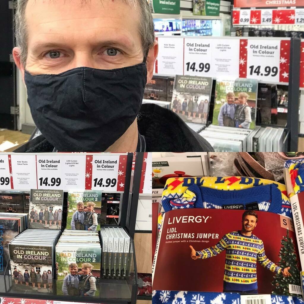 johnbreslin's tweet photo. I was in @lidlireland after it opened this morning for a look-see... As well as @OldIrelandinColour Volumes 1 & 2, I have to admit these Christmas jumpers caught my eye! 🎄 #xmassorted https://t.co/BBbXN62SFQ