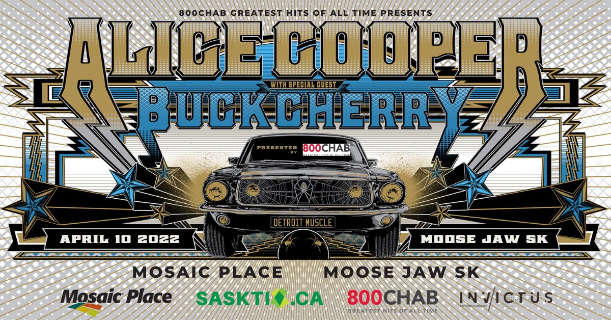 🚨JUST ANNOUNCED🚨 Alice Cooper, the Architect of Shock Rock, is at Mosaic Place, Sunday, April 10th 2022, with special guest Buckcherry! 
Ticket ON SALE: Friday, December 10th at 10am
🎟 --&gt; bit.ly/AliceCooperMPT…
Presented by 800CHAB
#alicecooper #buckcherry #800CHAB
