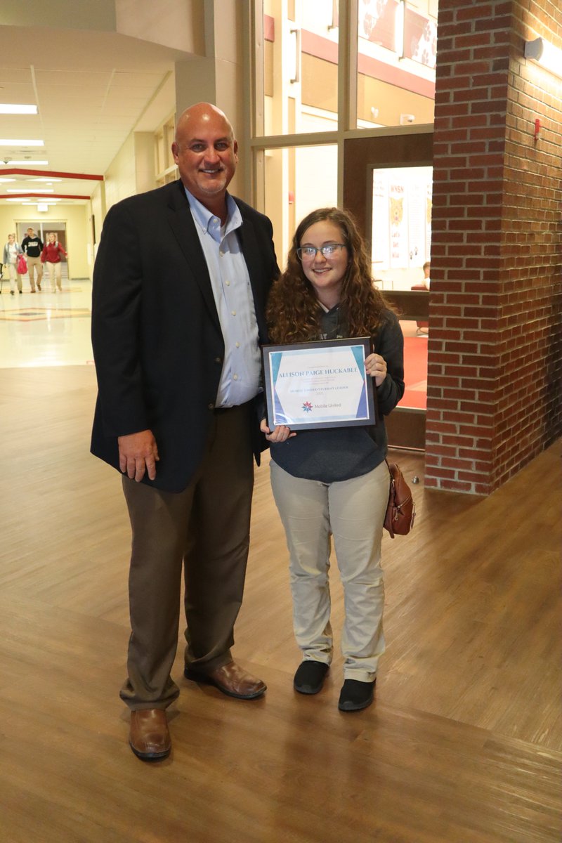 We are VERY proud of Paige Huckabee for being chosen the Mobile United Student Leader. Thank you to the the reps from AT&amp;T, Boys &amp; Girls Clubs of South Alabama, MCPSS and #mobileunited for making this award possible for her. #CCATrocks #WildcatNation #LearningLeading