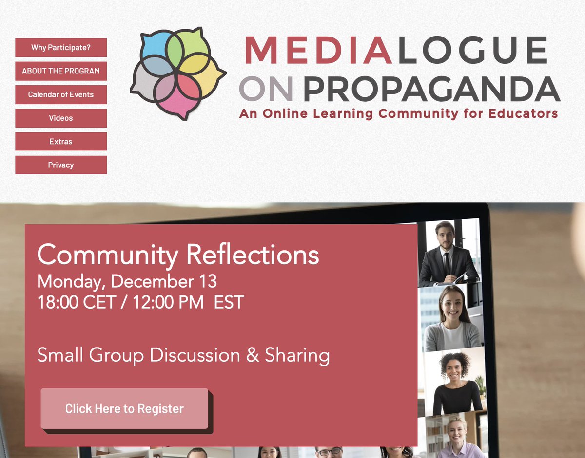 We're reflecting on what we are learning about teaching controversial issues, examining disinformation, and understanding forms of media bias through the practice of intercultural dialogue. Join us!  Monday 12/13 12 PM EST medialogues.de