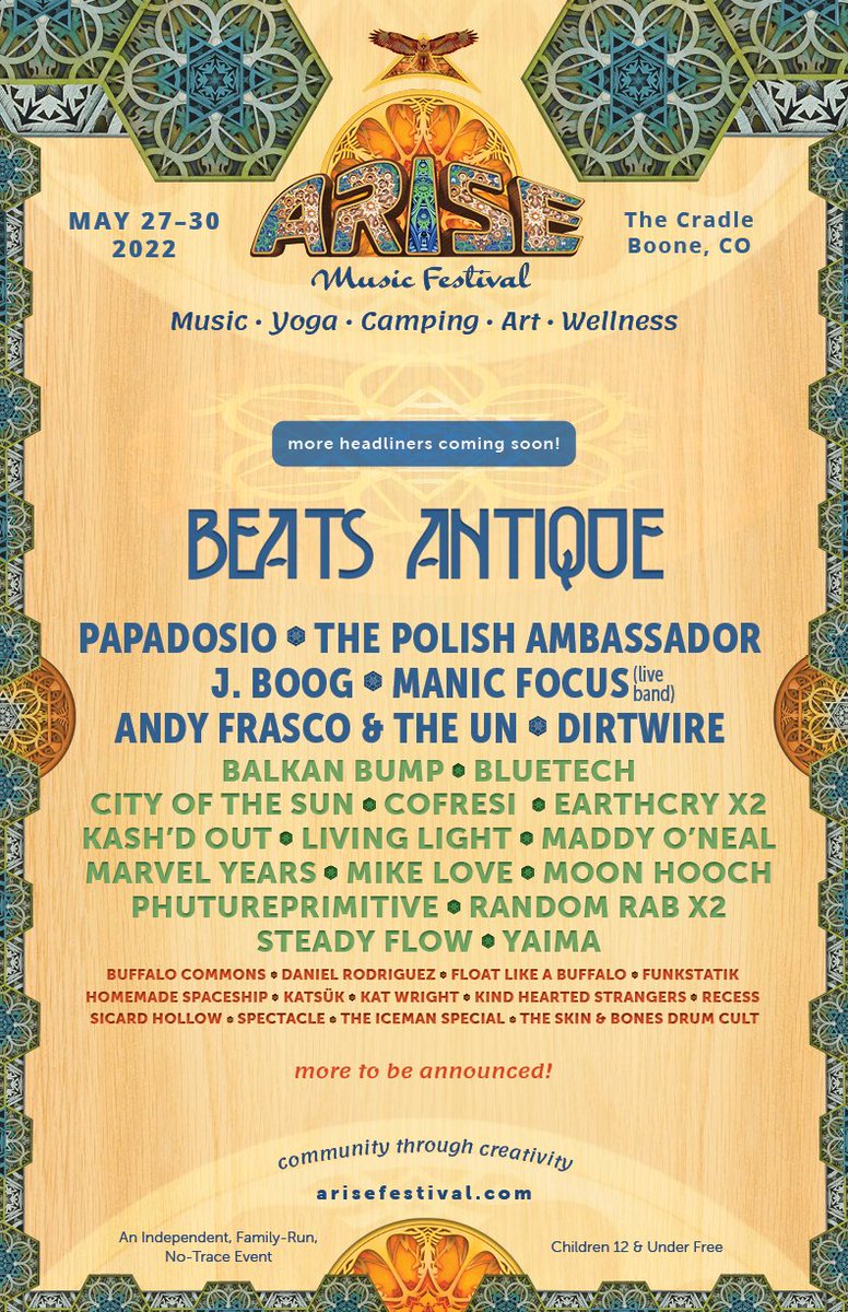 papadosio's tweet photo. We just can’t get enough of Colorado - delighted to return to @AriseFestival in May w/ an epic lineup of artists!

Earlybird tickets on sale this Friday, Dec 10th 🍄 https://t.co/HXw3zieOWW