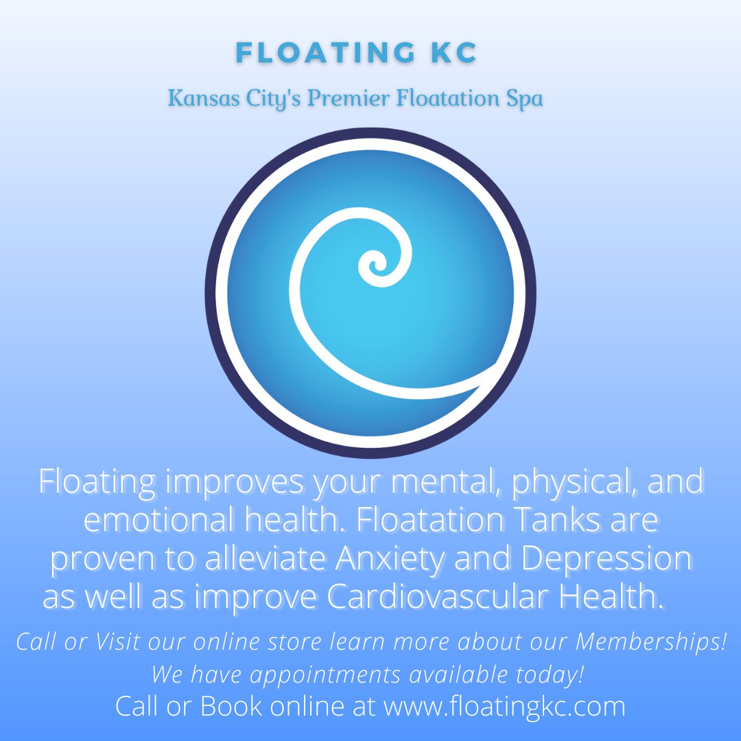Floating_KC's tweet photo. It is time to make time for YOU! Floating KC's Floatation Therapy is proven to reduce anxiety and depression and is linked to increased cardiovascular health and stress relief. Float with us and make time for your health and wellness at Floating KC! 

https://t.co/LpwxZs3rw5 https://t.co/LND251Gr84