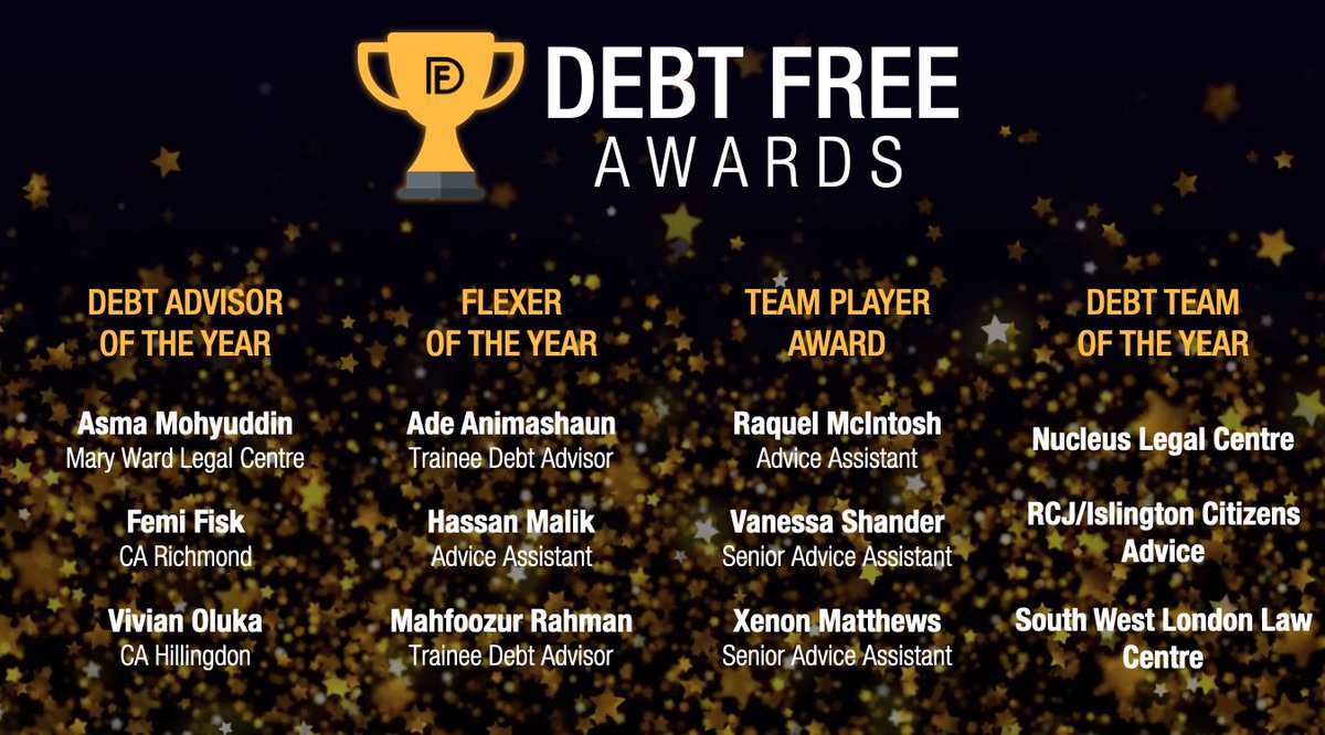 DebtFreeAdvice_'s tweet photo. This Friday, we'll be recognising the outstanding achievement of our colleagues from across our service at the inaugural #DebtFreeAwards - a massive congratulations to all those shortlisted! 🏆🤞 https://t.co/jzXbsk7lro