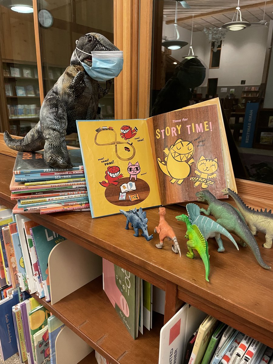 SMCLibraries's tweet photo. What happens after the library closes for the night? Weβre never entirely sure, but our #PortolaValleyLibrary staff did spy this scene when they arrived this morning...
#DinosaurStorytime π¦ https://t.co/OoStlqeiNu