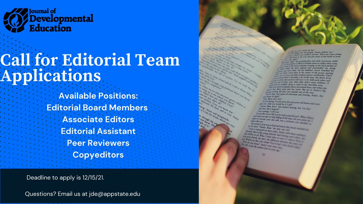 JDE is seeking applications for their new editorial team. Graduate students, faculty, practitioners, and researchers are encouraged to apply. Additional information and application available at forms.gle/SmjcmNZ7EqfkrV…