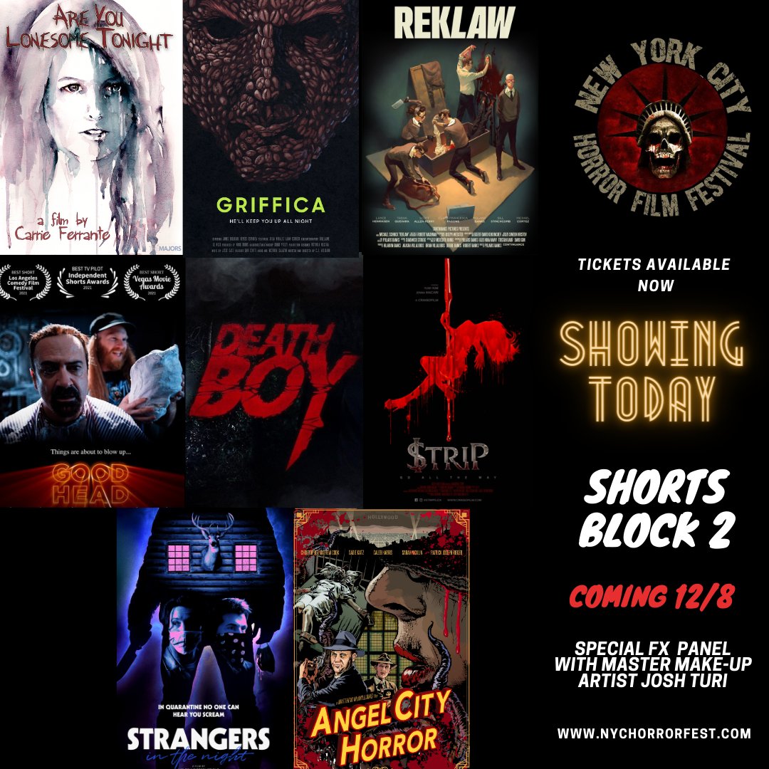 NYCHorrorFest's tweet photo. DAY 5 - SHORTS BLOCKS 1 & 2 ARE HERE! SPECIAL EFX PANEL WITH SPECIAL GUEST 12/8 - TICKETS AVAILABLE - https://t.co/2ZOhyE7IKg #horrorshorts #nychff #specialefx #joshturi #happeningtoday #horror #specialeffects #horrorfest https://t.co/YjfIyCQMnV