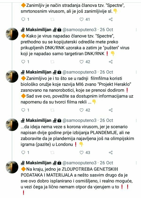 ivanajpavlovic's tweet photo. "Za smrt nema vremena"
https://t.co/wiej88sm24
#NoTimeToDie
#nanorobots
#DNK
#DžemsBond
#Agent007
#RNA
#MI6 
#ProjectHeracles 
#coronavirus
#Spectra 
#PLandemija https://t.co/0Assad9RFH