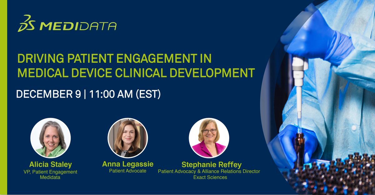stales's tweet photo. Join @sixhips @sreffey and me
 for a discussion on improving patient experience and engagement in #medicaldevice #clinicaltrials. Learn about the patient journey, how it impacts trial design, and how tech can facilitate patient engagement. Register today: https://t.co/wnagr45JUd https://t.co/UN3kfFnDZX