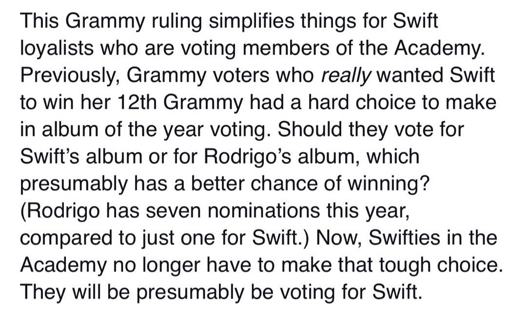 BlZZLESFOREIGN's tweet photo. “Swift Loyalists”? @RecordingAcad so basically y’all have voters who vote for her NO MATTER WHAT? This shouldn’t happen with any artist, this is very unprofessional and it’s embarrassing for such an academy like yours https://t.co/HzX9fdPL2G