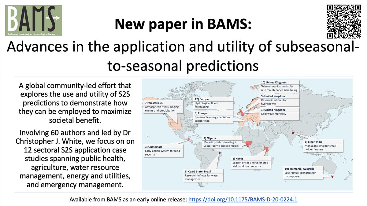📢New paper in <a href="/ametsoc/">American Meteorological Society</a> #BAMS: Advances in the application and utility of subseasonal-to-seasonal predictions. A global study exploring the use of S2S predictions for societal benefit, involving <a href="/Domeisen_D/">Daniela Domeisen</a> <a href="/agmunozs/">Ángel G. Muñoz</a> <a href="/cgrams_lsdp/">Christian M. Grams</a> and many, many more! 👉doi.org/10.1175/BAMS-D…