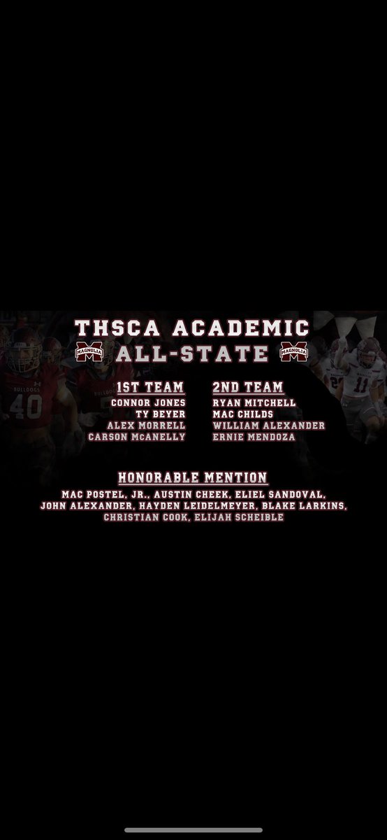Congrats to these Bulldogs for being named to the Academic All State team. Phenomenal accomplishment!  <a href="/MagnoliaHighTX/">Magnolia High School</a> <a href="/MagISDAthletics/">Magnolia ISD Athletics</a>