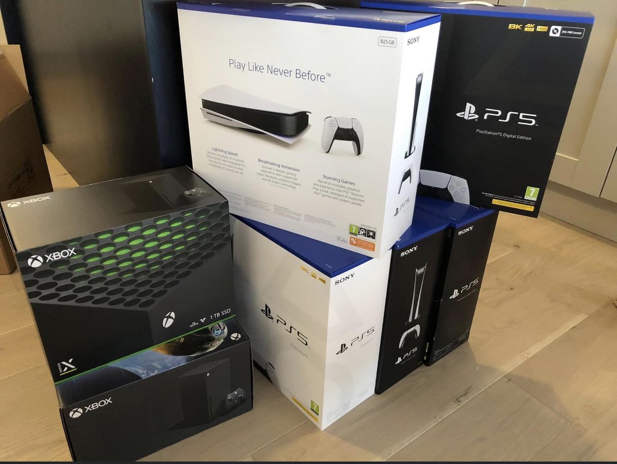 DavidJAshcroft's tweet photo. Consoles available for free next day home delivery. Can deliver anywhere in the UK.
All consoles come with 12 months warranty. Please drop me a DM if interested and costs are below. 
Ps5 digital £460
Ps5 disc £580
Xbox Seriex X £580
#PS5 #PlayStation #XboxSeriesX #Christmas https://t.co/bjBtUAD1uH