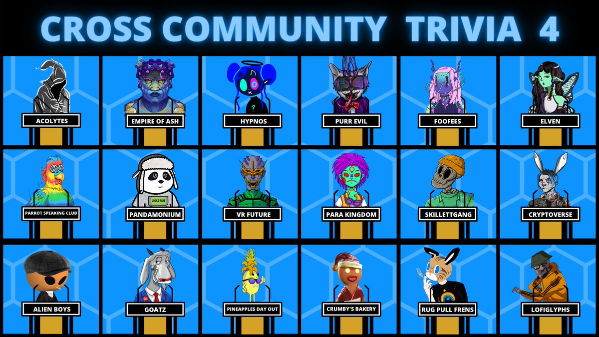 RaibbitHole's tweet photo. Hello frens😎

Tomorrow Tuesday at 6pm UTC, we are taking part in a special multi-community trivia event alongside 17 other NFT communities!

We hope lots of you can join us for this fun event🎉
https://t.co/7Zqc5aLRnr https://t.co/SWTTF59K9F