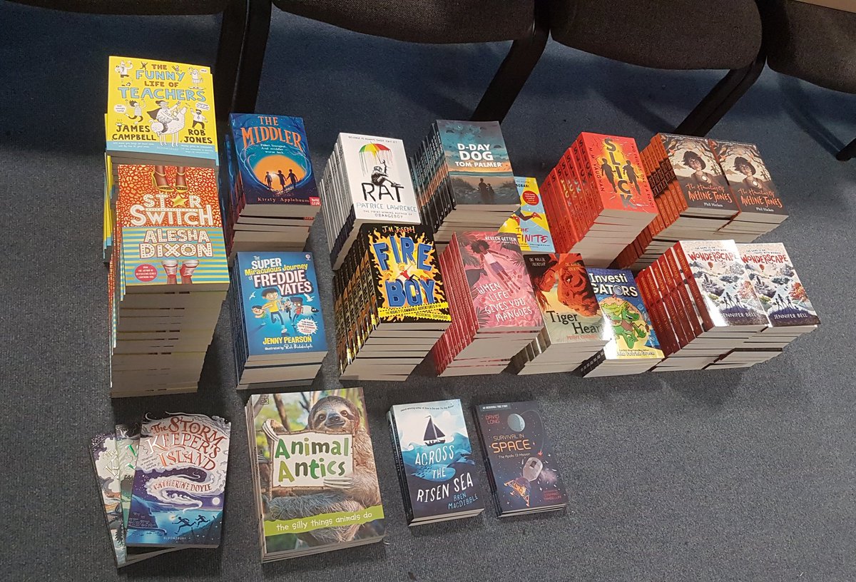 PortsmouthSLS's tweet photo. Organising goodies from @Booktrust #BookBuzz at @ArkCharter today - such a lovely selection of covers, authors &amp; stories! Nice to see our old friend @tompalmerauthor represented along with @KirstyApplebaum who will be taking part in our #PortsmouthLitQuiz after Christmas 😊 https://t.co/Qf6wZ3MTkT