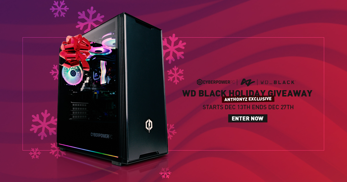 CYBERPOWERPC's tweet image. We've teamed up with our friends @wd_black to bring you an exclusive holiday giveaway with @AnthonyZ1O , featuring 3 PCs equipped with WDB SSDs!
Enter🎁 bit.ly/3y1kqhy
*T&amp;amp;Cs apply, US only, winners will be contacted via email

#giveaway #WDBlack #AnthonyZ