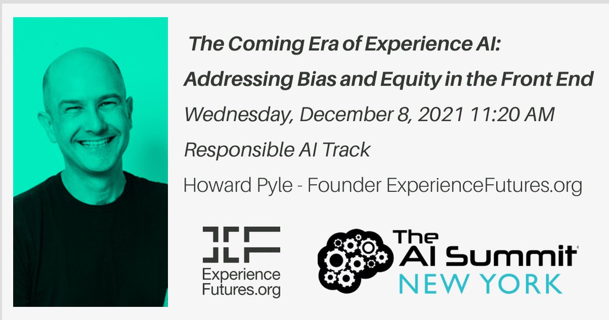 xf_org's tweet photo. XF founder will be speaking in the responsible AI track at #aisummit2021 NYC this Wednesday - discussing the "Coming Era of Experience AI." Please come if you're going to be there! #AI #MachineLearning #datacollection #designequity #uxdesign https://t.co/BVuLyfq0sM