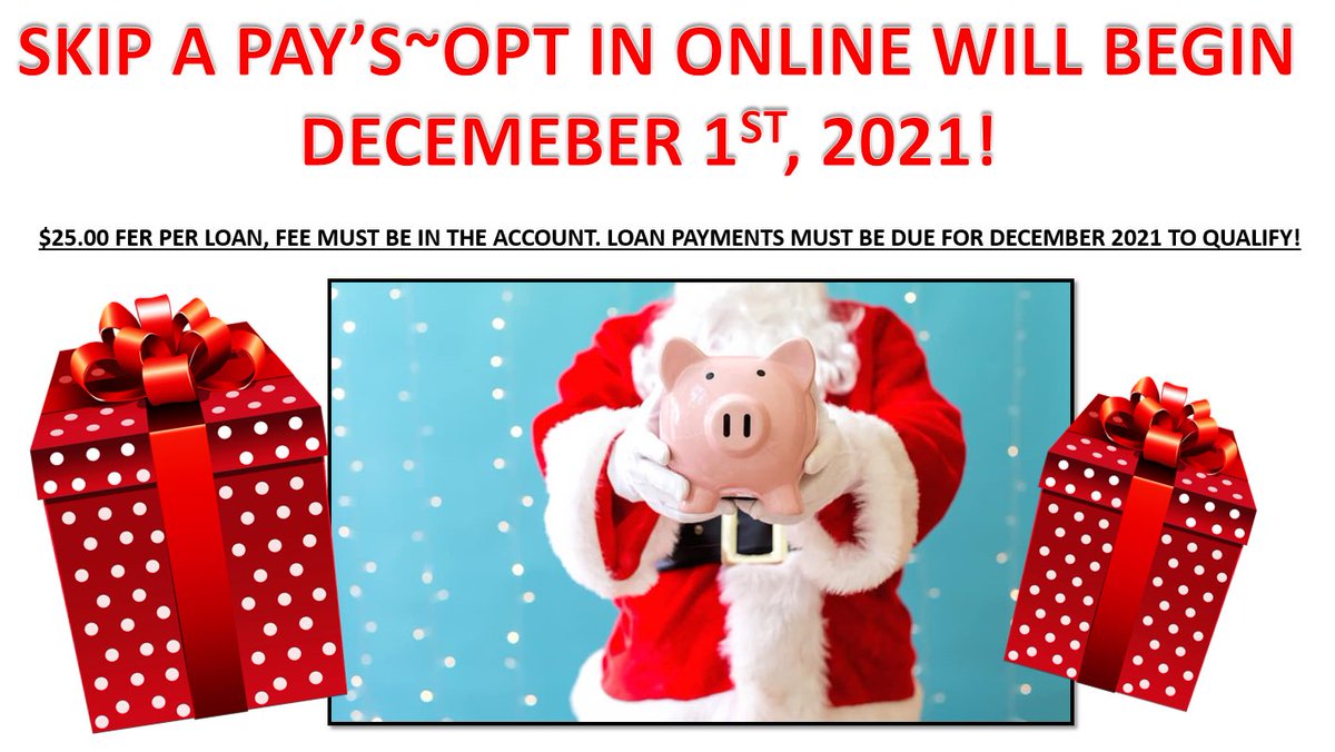 Don’t forget, member’s can now opt into the Skip a pays for December online!