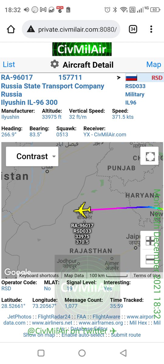 CivMilAir's tweet photo. #PutinForceOne out from New Delhi, #India
๐ท๐บ Russian Government
IL96 RA96017 RSD033 https://t.co/itqsVPv0xM