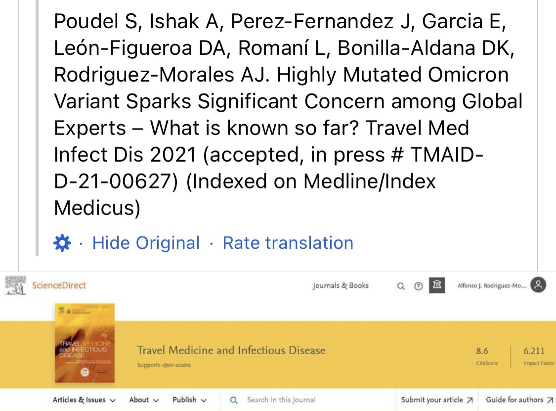 I am thrilled to present that our Editorial on”Highly Mutated Omicron Variant Sparks Significant Concern among Global Experts- What is known so far?” is accepted for publication in Travel Medicine and Infectious Disease Journal.

Congratulations to the entire team.