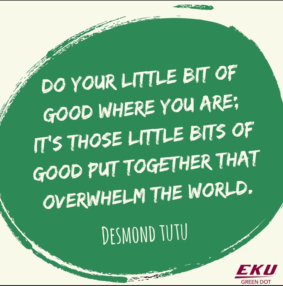 EKUGreenDot's tweet photo. Happy Winter Break EKU! 

No matter where you go, remember to do your little bit of good! https://t.co/0g53dBdETM