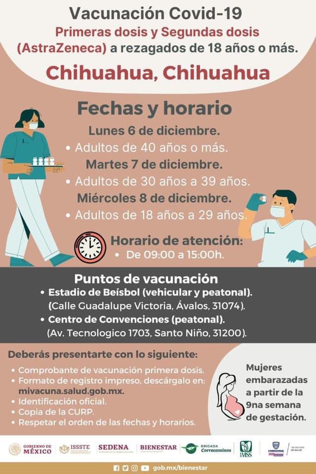 Dan conocer camapaña de vacunación del 6 al 11 de Diciembre, en la Ciudad de Chihuahua.