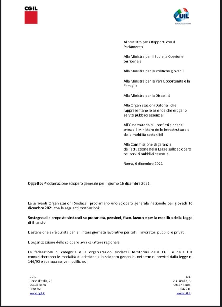 dariodivico's tweet image. La proclamazione dello sciopero generale da parte di Cgil e Uil. Senza la CISL
