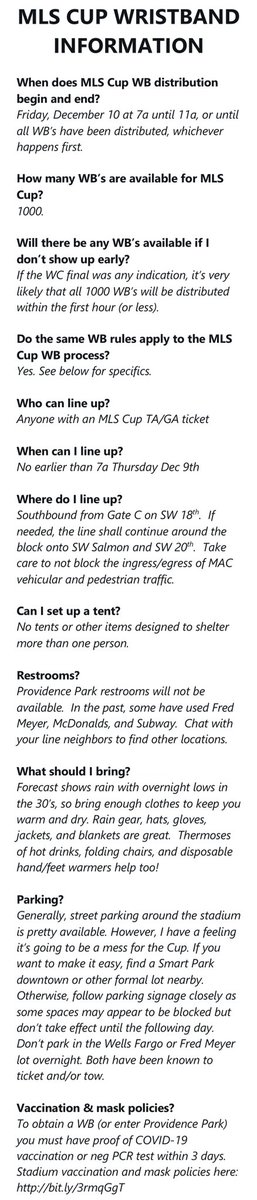 McNallyCT's tweet photo. @PTFCLineCulture What about this is unclear? Make him and any others leave⚠️MLS CUP WB UPDATE⚠️The FO has confirmed the following The WB line cannot begin until THURS DEC 9 @ 7a. FAQ noted on graphic and following thread #PORvNYC #RCTID #MLSCup https://t.co/1SPc0tZtc1