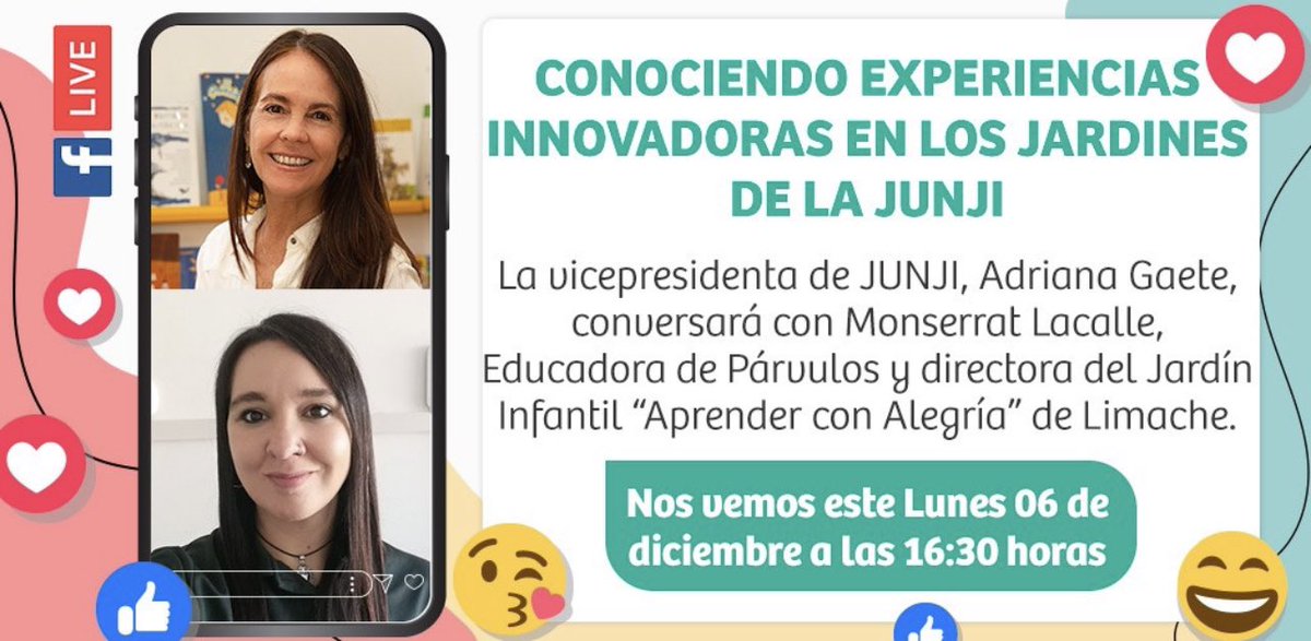 📢Experiencias pedagógicas innovadoras! Hoy, a las 16:30 horas, nos reunimos para conversar sobre educación inicial junto a nuestra vice <a href="/adrianagaetes/">Adriana Gaete Somarriva</a> y la educadora de párvulos, Monserrat Lacalle, quien nos contará el trabajo que se realiza en el JI “Aprender con Alegría”☺️